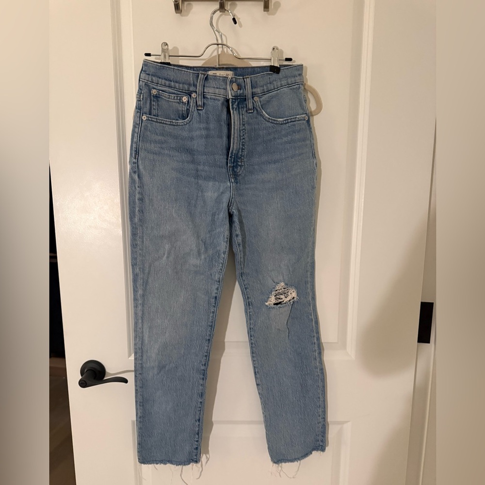 Madewell the perfect vintage Jean. Light Blue Distressed Straight Leg Jeans